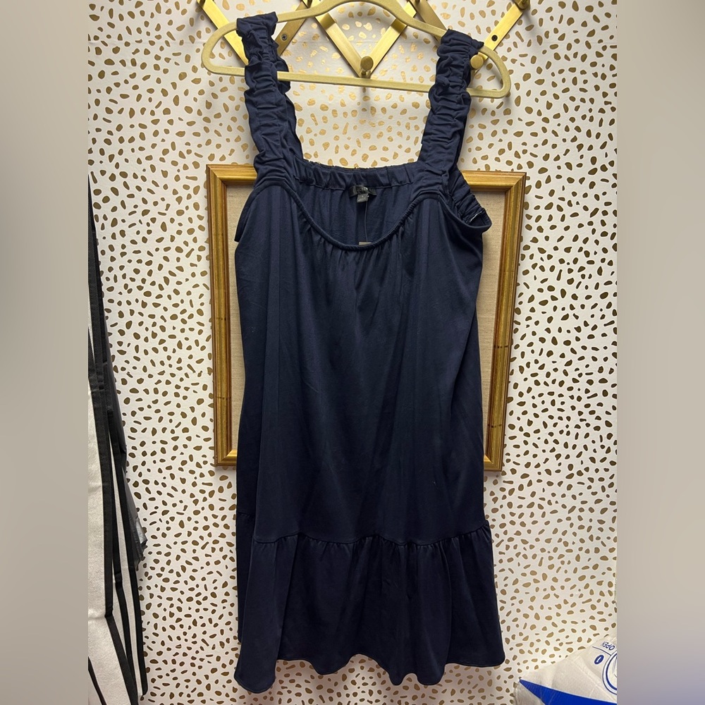 NWT J. Crew sleeveless jersey ruffle mini dress navy